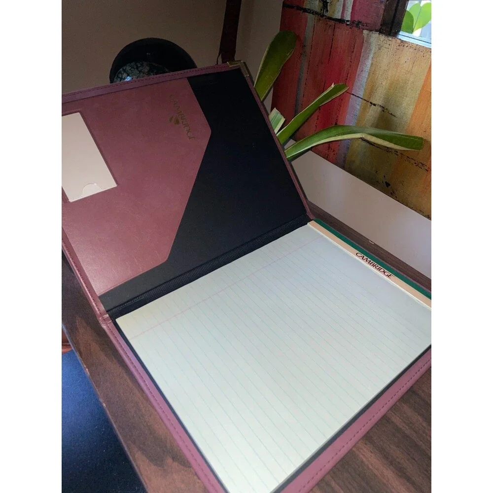 Vintage 80s Cambridge Burgundy Executive Padfolio Brass Corners Portfolio Folder